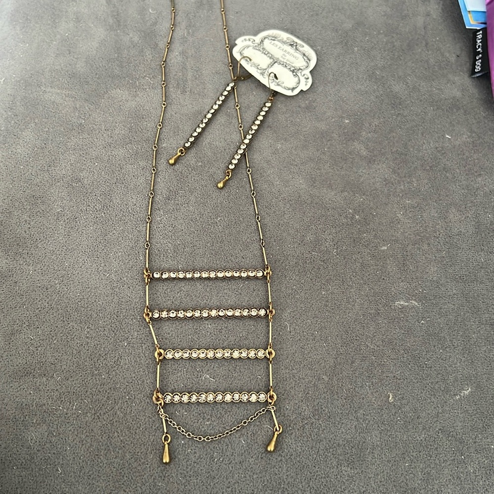 Long Crystal Antique Gold Necklace Set